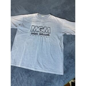 Vtg 90s MGM Grand Las Vegas Pinstripe T Shirt Mens Medium Blue Lucky Casino Tee